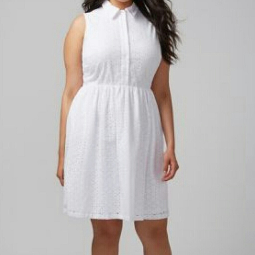 Lane Bryant White Eyelet Sleeveless Shirt Dress